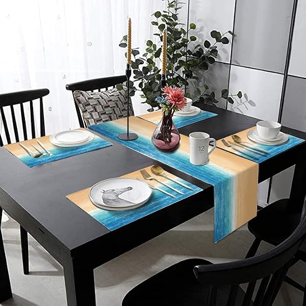 Watercolor Summer Beach Table Runner and Place Mats Set of 6 70 in by TQFZP - Used condition - Image 5