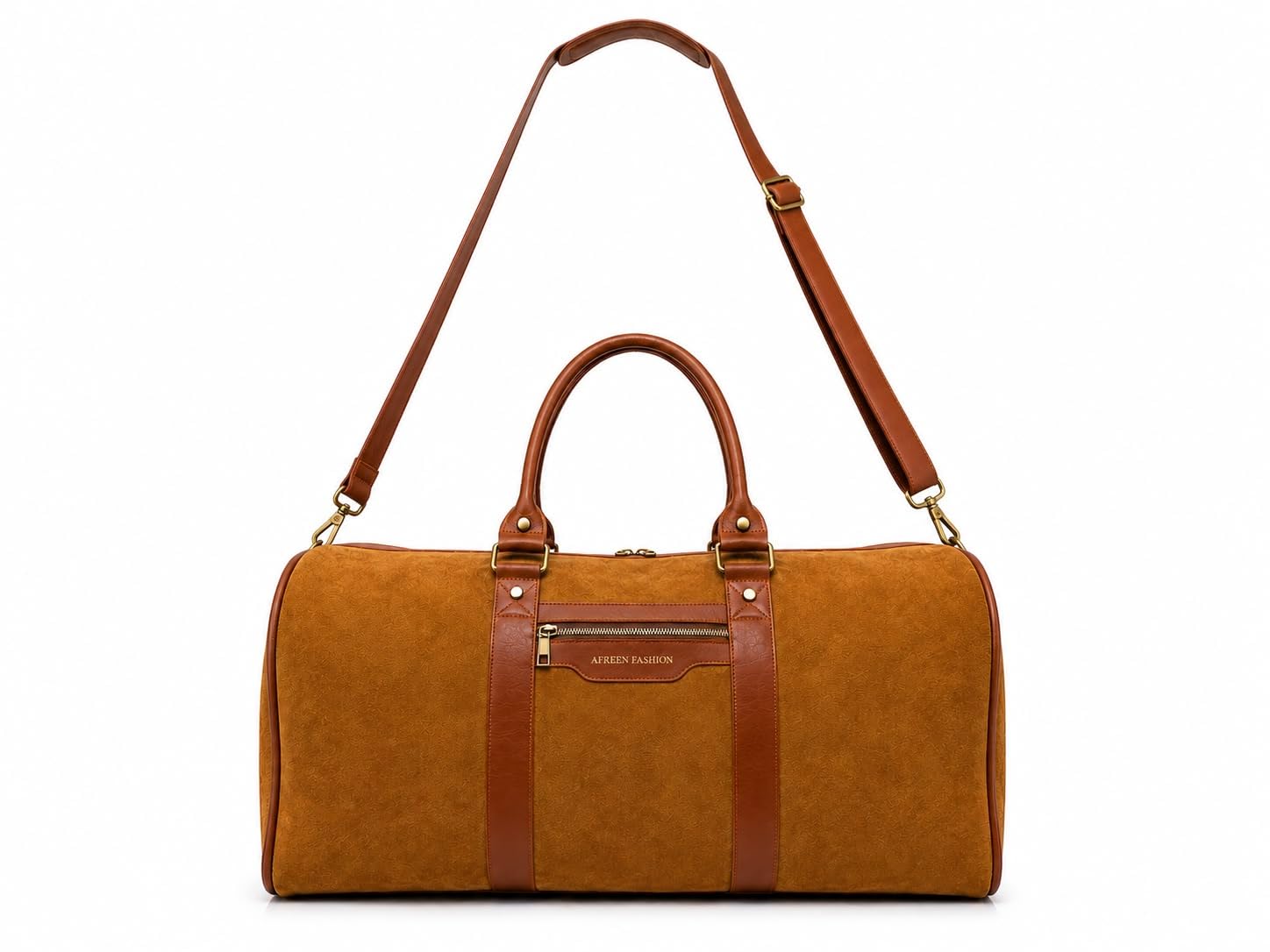 NAJRUL Leather Overseas Suede Leather Travel Duffel Bag Brown-image-35