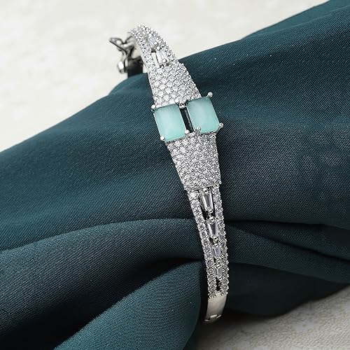 Image of ZENEME Rhodium-Plated Square Shaped American Diamond Studded Kada Bracelet For Girls and Women