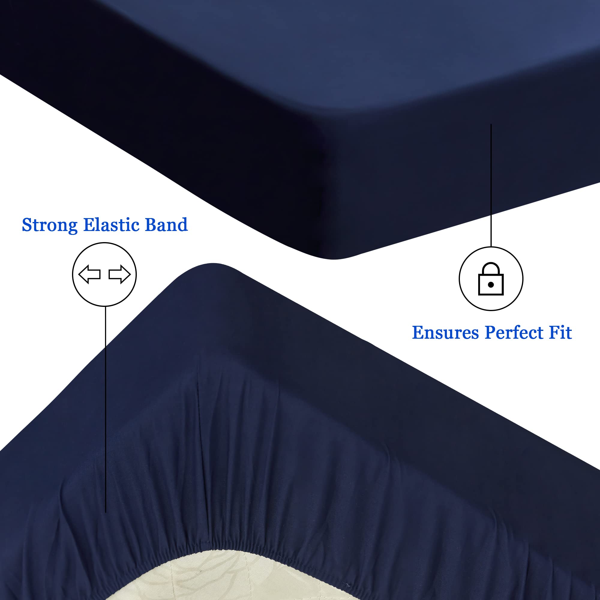 Waterproof Mattress Protector Emperor,200x200cm Mattress Cover for Bed,30cm Deep Pocket Fitted Sheet Style Mattress Protector with Elastic Rubber Band-Navy Blue - Image 4