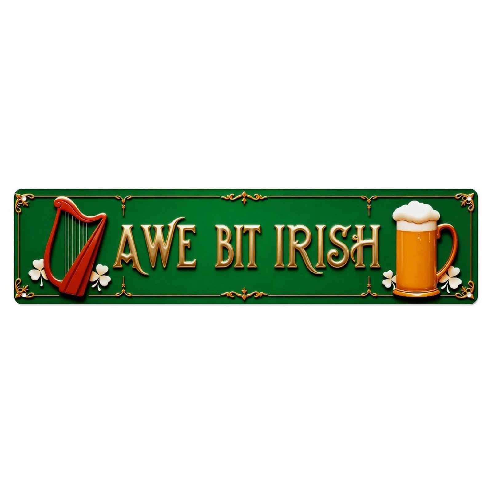 Green Background Harp Beer Mug Shamrock Metal Tin Sign Plaque