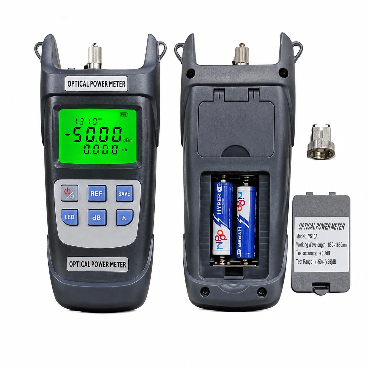 handheld optical power meter | -50~+26 dbm measuring range | 850–1650nm wavelength | high accuracy ±0.2 db | fiber optic tester with backlight lcd | ftth, catv, data center