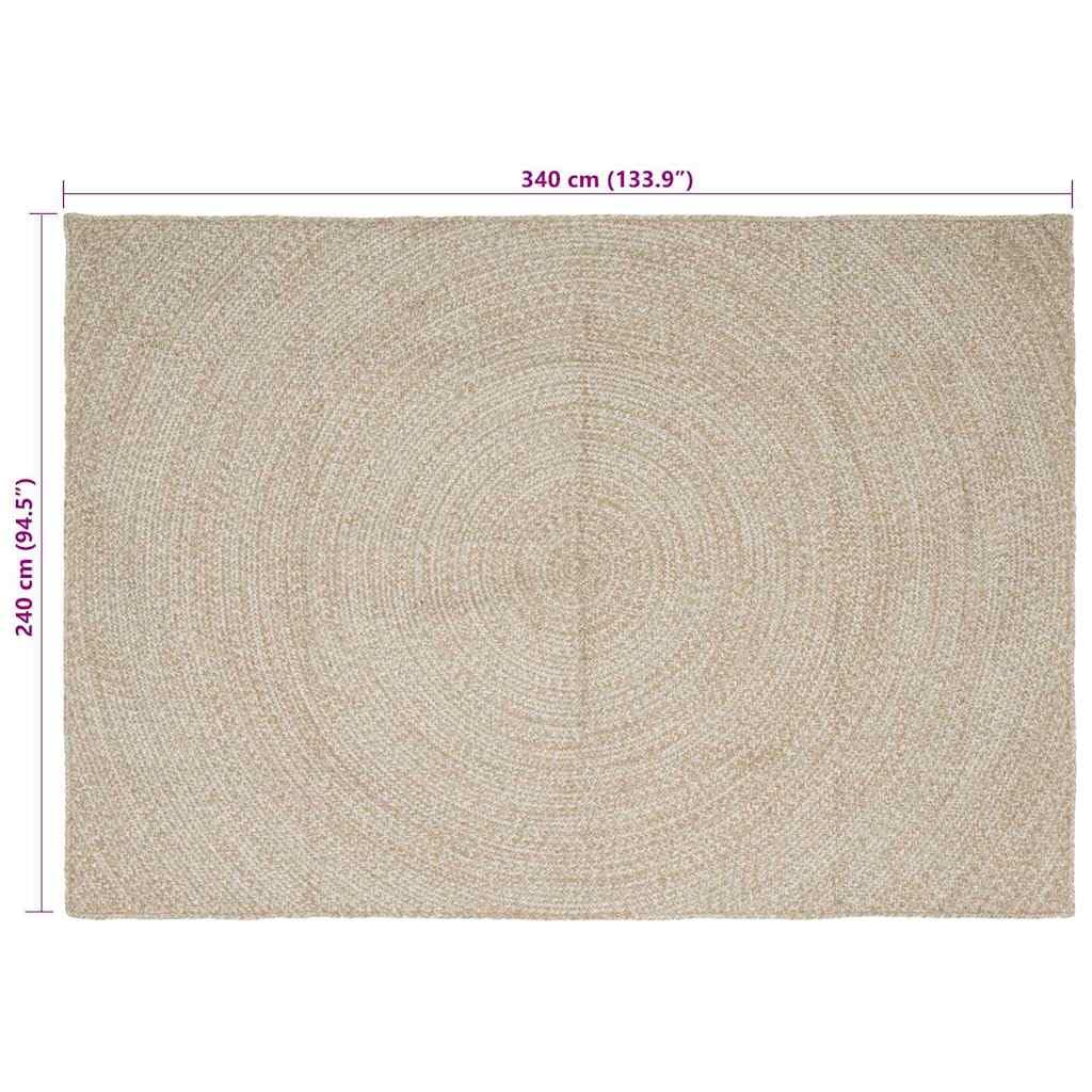Tappeto Salotto Grande 240x340 cm Juta Naturale e Bianco | Tappetone rettangolare fatto a mano in fibra vegetale intrecciata per salotto, soggiorno e corridoio.