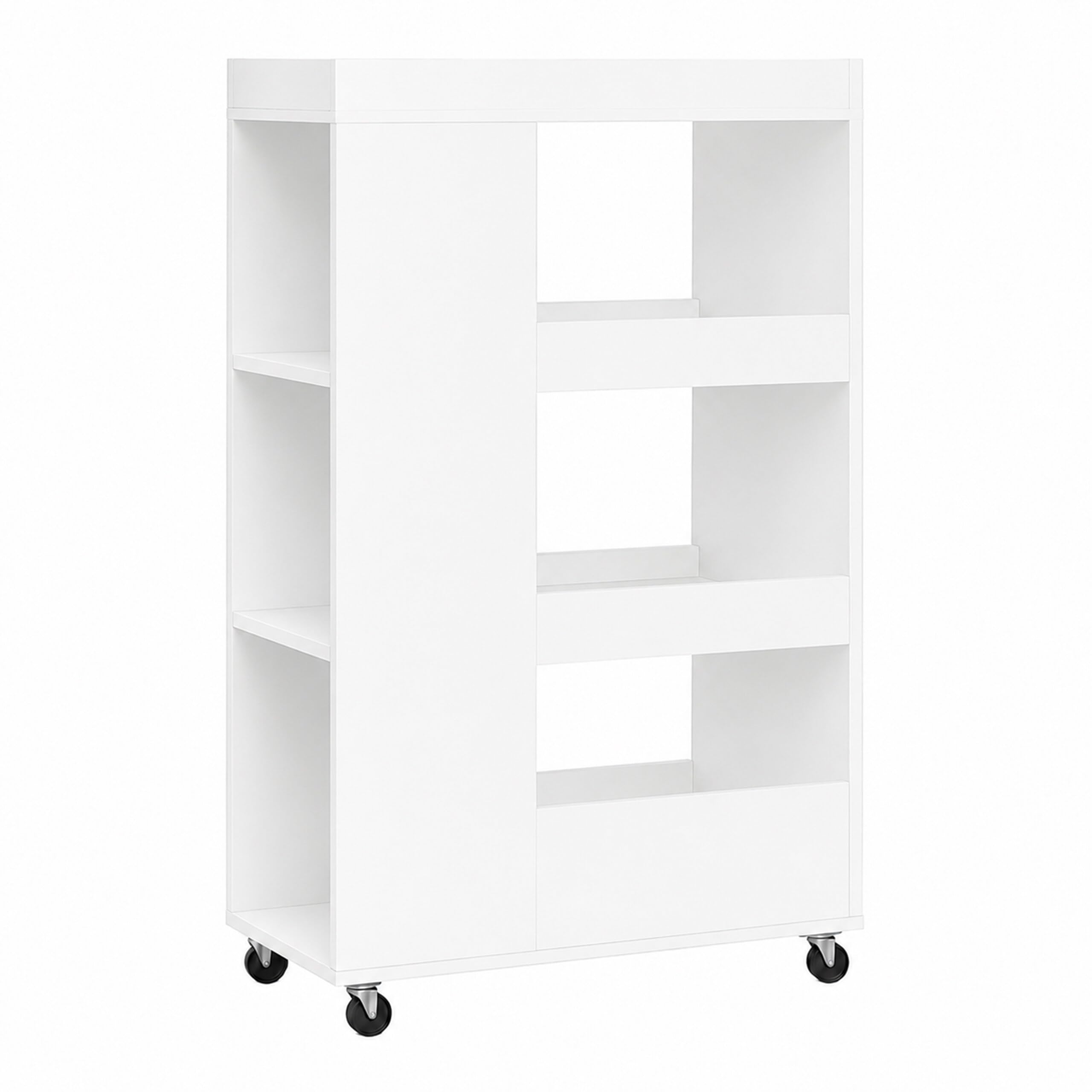 Relaxdays Carrito de nicho, Altura 85 x 18 x 60 cm, estantería Estrecha para baño y Cocina, 4 Niveles, con Ruedas, Aspecto de Madera, Color Blanco