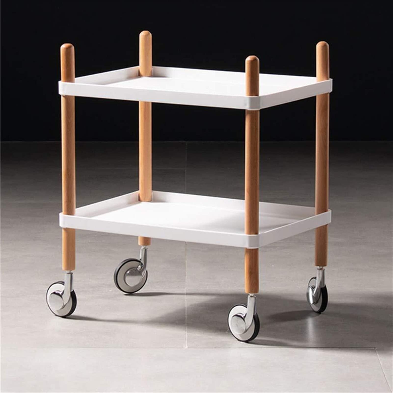 Chariot de Service de Cuisine/Chariot de Stockage Hôtel Restaurant 2 Couches Chariot Mobile à Vin en Bois Massif, Blanc, 49 * 62.5 * 37CM