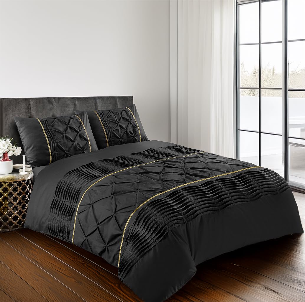 Home Sweet Home UK Super King Duvet Cover Set – Soft PolyCotton Border Pintuck Pattern with Matching Pillowcases, Pintuck Pleated Design, Durable & Machine Washable — image 1