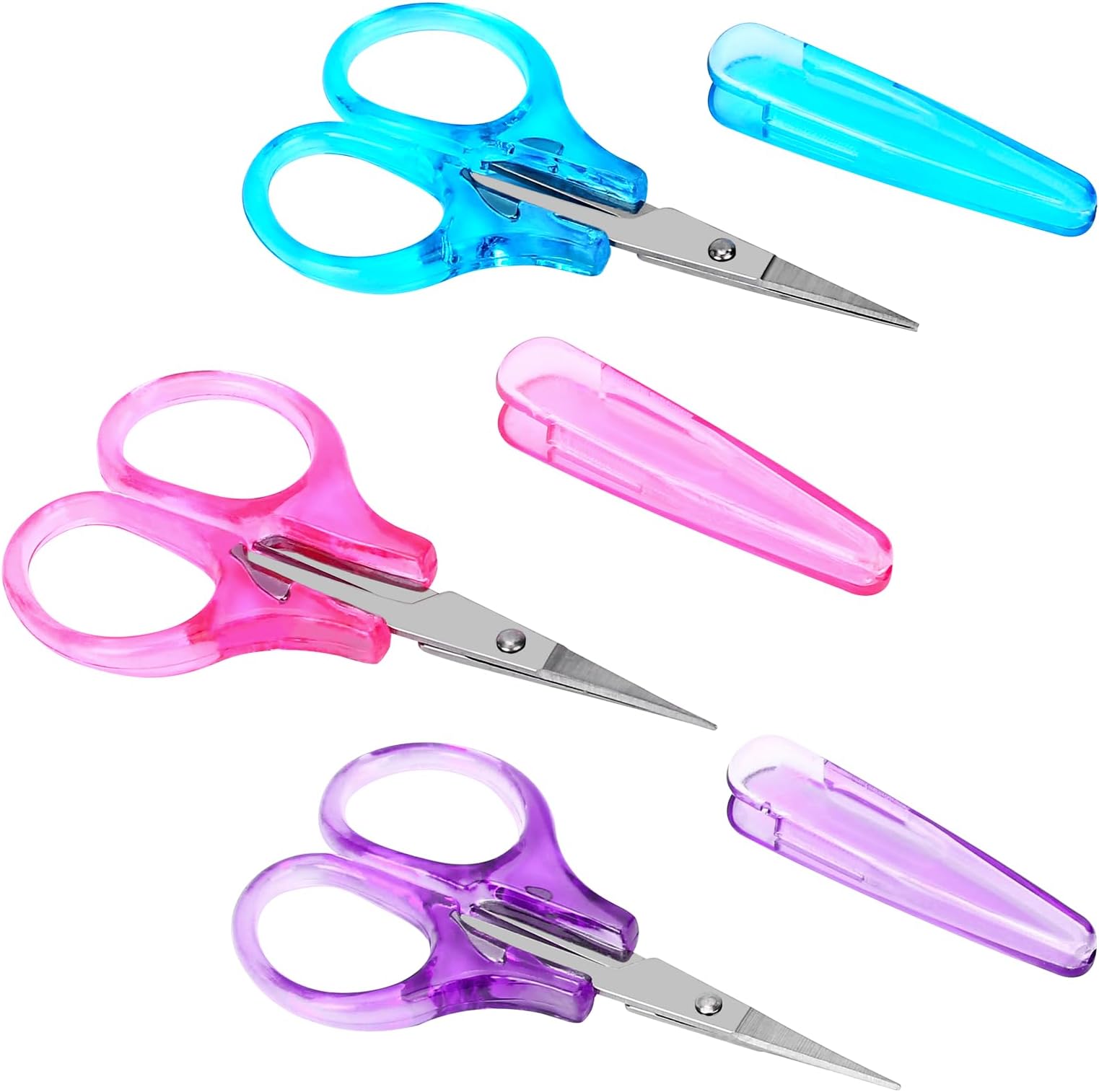 3Pcs Small All Purpose Craft Scissors - Stainless Steel with Protective Cover, Mini Detail, Precision Straight Fine Tips for Paper Cutting, Scrapbooking