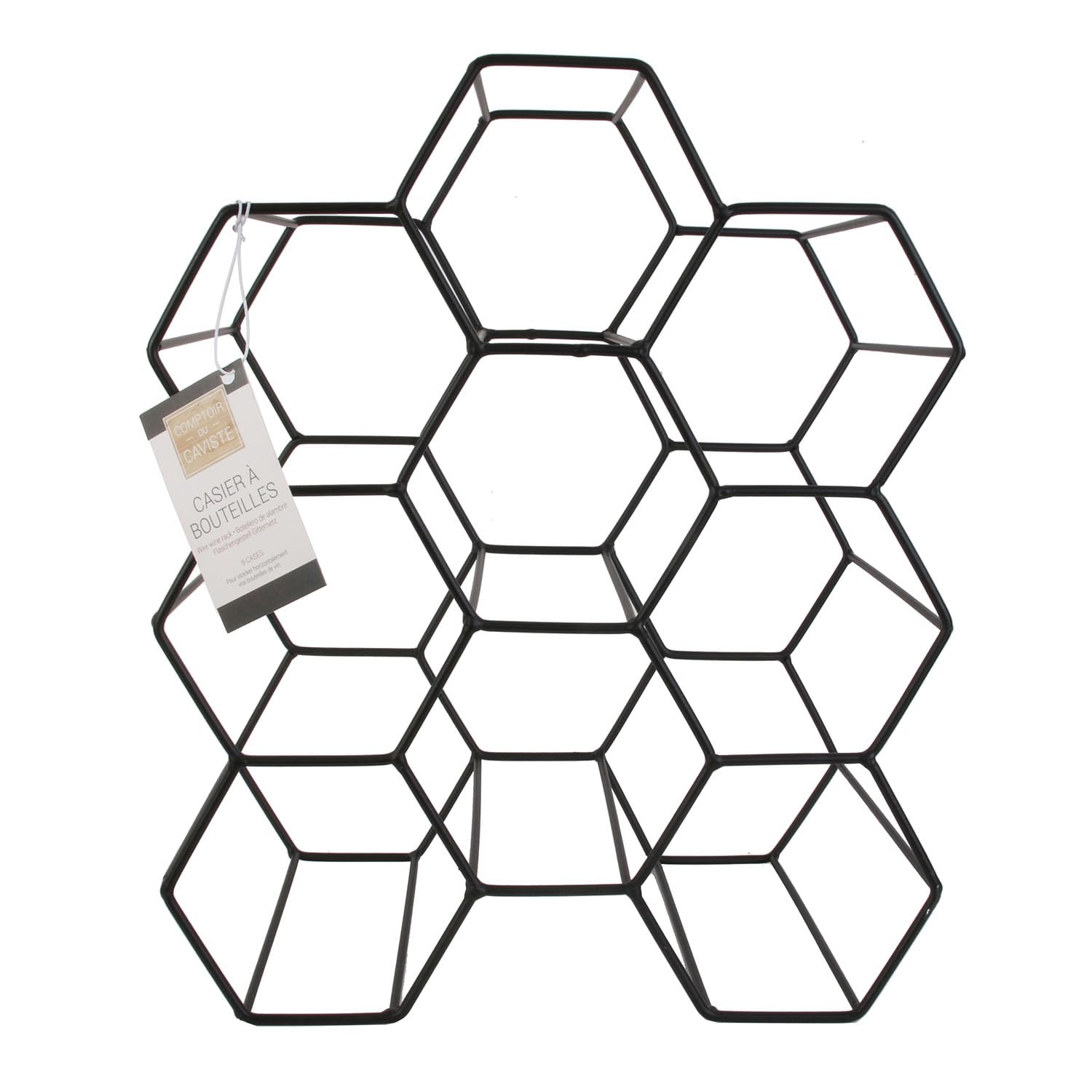 HOME DECO FACTORY - KA3041 Botellero de Metal de Alambre Negro - Almacenamiento para 9 Botellas - Diseño Panal - Tamaño Único - Color Negro