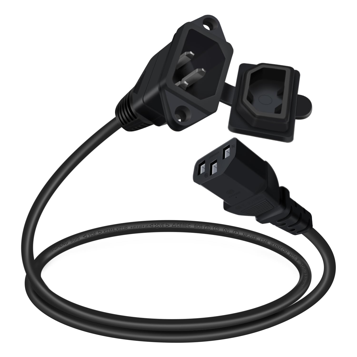 C13 to C14 Panel Mount Power Cable with Waterproof Cover 10A 250V IEC C13 to C14 Power Extension Cord for Computer, Monitor, PDU (Black, 1 m/3.2ft)