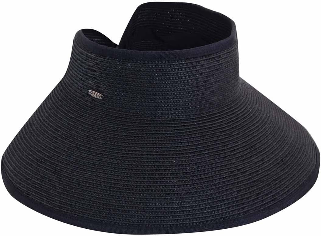 Scala UPF 50+ Large Brim Roll-up Sun Visor Hat (Black)