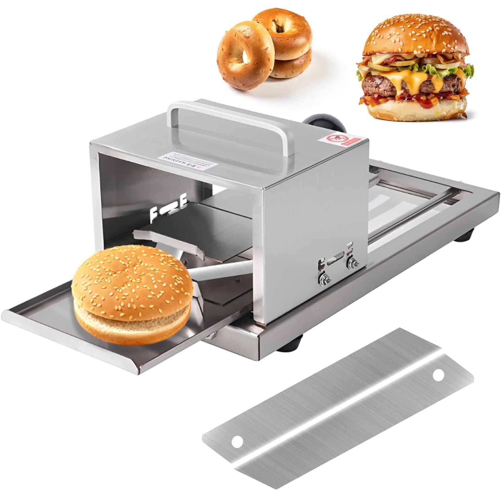 FHRKA Burger Buns Slicer, Commercial Bread & Bagel Machine with 4 Adjustable Thickness Settings for Bakeries, Coffee Shops