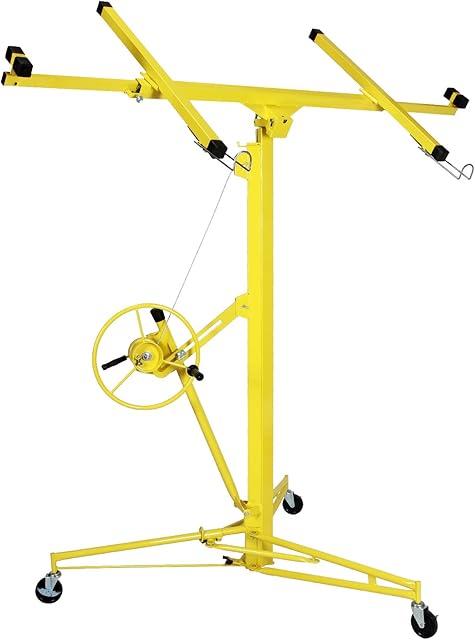 16FT Heavy Duty Drywall Lift Lifter Plaster Board Panel Hoist Jack Tool 70kg Lifting Capacity With 4" Caster Wheels Rolling Lockable Yellow