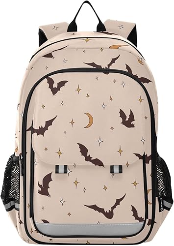 Mochila escolar bohemia de murciélagos de Halloween, mochila ligera para portátil, mochila de viaje para estudiantes con rayas reflectantes, Varios