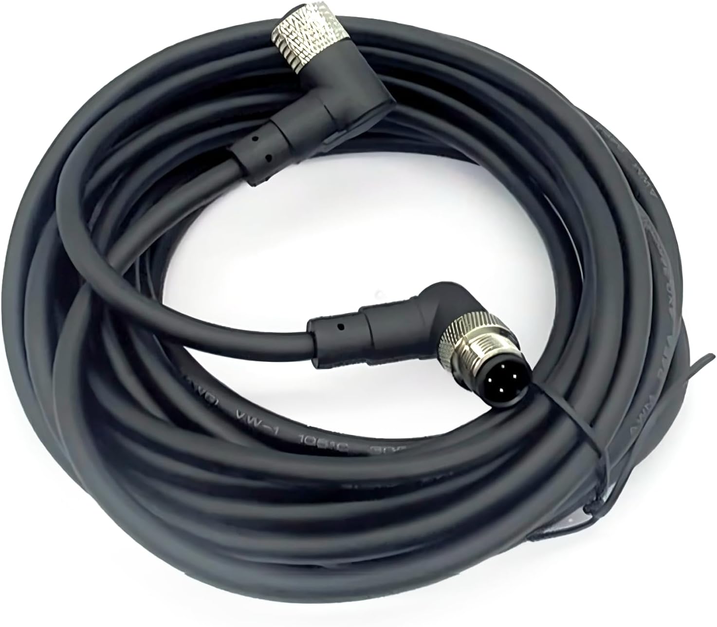16.4Ft M12 4Pin Connector Cable A Code Right Angle Male to Female Plug Socket Aviation Sensor Electrical PVC Cable IP67 Rated 250V/4A Unshielded Cable for Industrial and Aviation AWG22 (5M PVC)