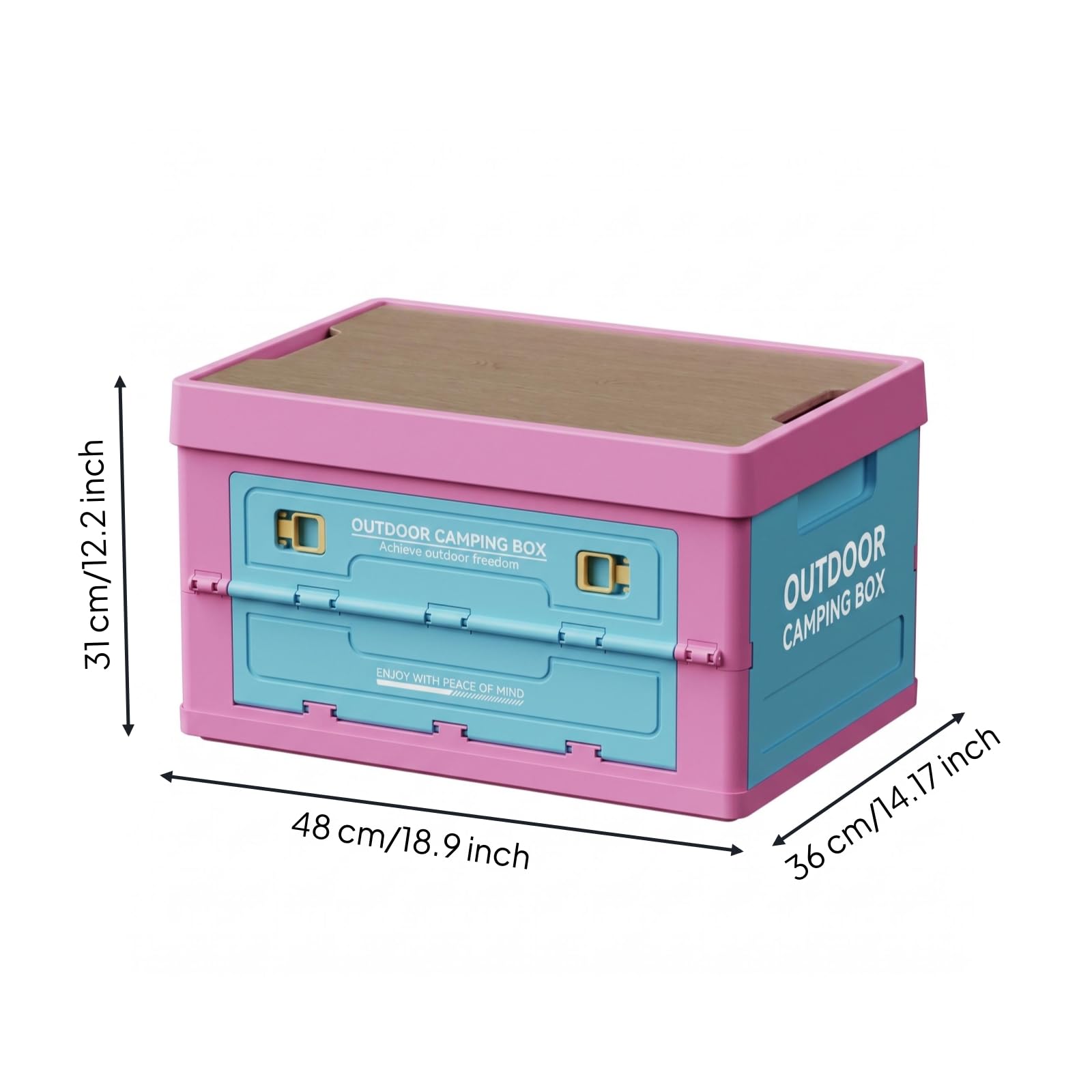 Outdoor Aufbewahrungsbox Faltbox Klappkiste Stapelbox Kiste mit Fünf Seitlichen Zugängen Und Sicherem Riegelverschluss aus PP Holzplatte für Camping, Blau-Rosa