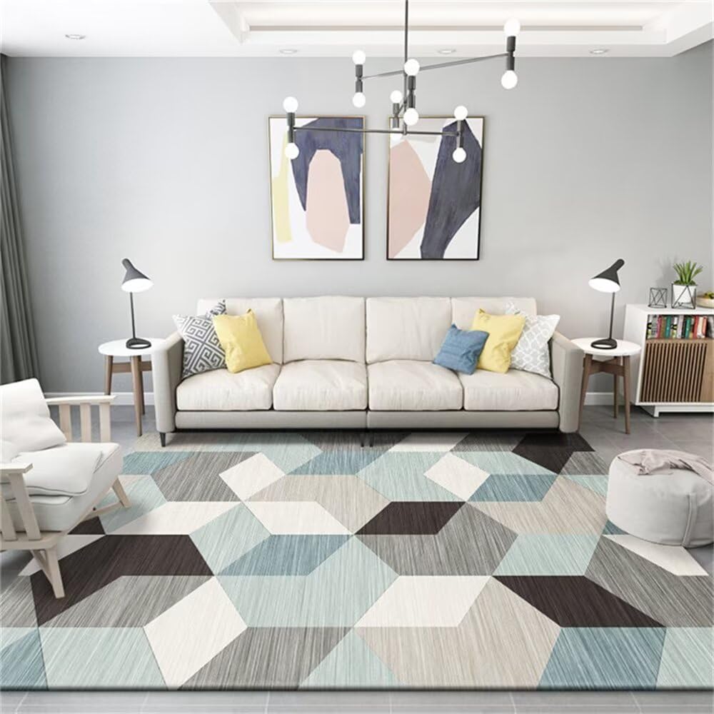 Grand tapis de couloir et salon antidérapant durable géométrique 200x300