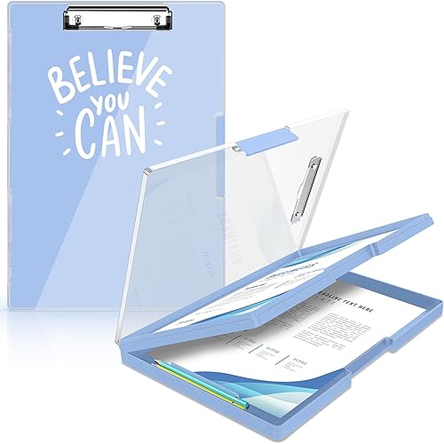 Sooez Portapapeles con almacenamiento, tableros de clip resistentes de 8.5 x 11 pulgadas con doble almacenamiento, portapapeles de plástico de