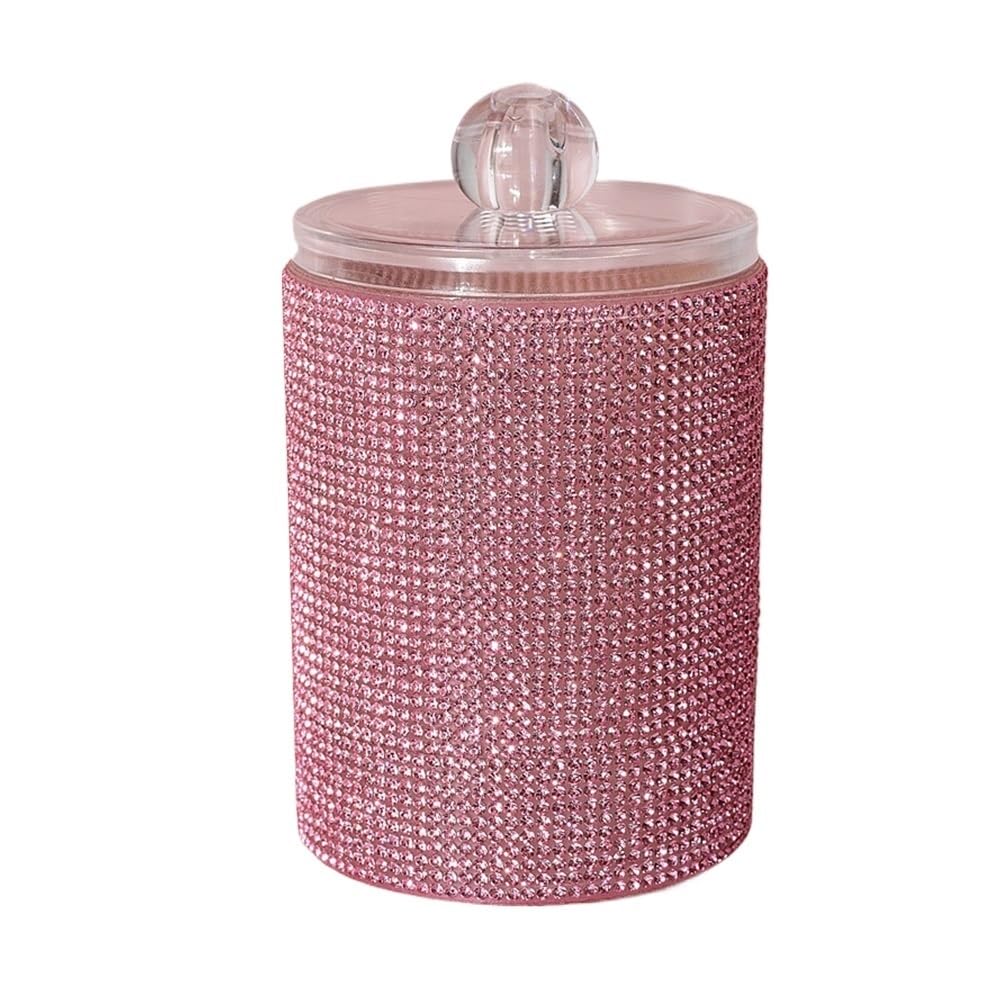 Lianxibag Pink Diamond Cotton Swab Storage Box Portable Swabs Case Desktop Lipstick Eyebrow Pencil Organizer Makeup Tools(Pink)