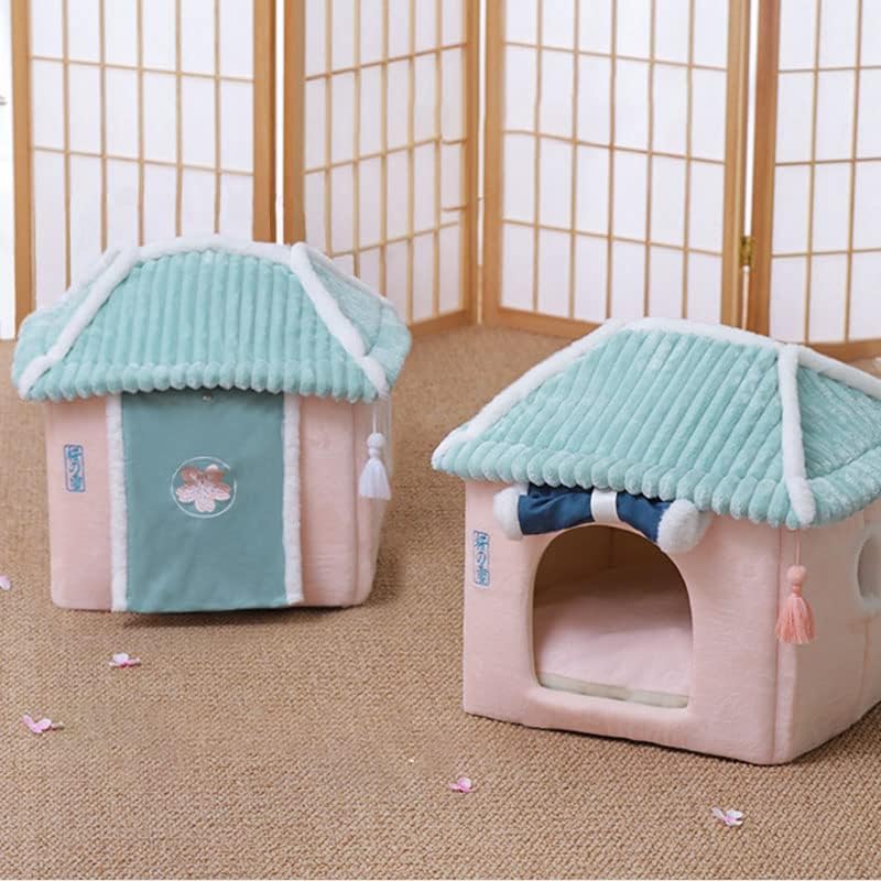 review Cute Cat House,Pink Cat House with Rolled Door Curtain,Closed Cat Cave/Dog House, Washable Cat Bed,Cozy Dog Tent (Pink House)