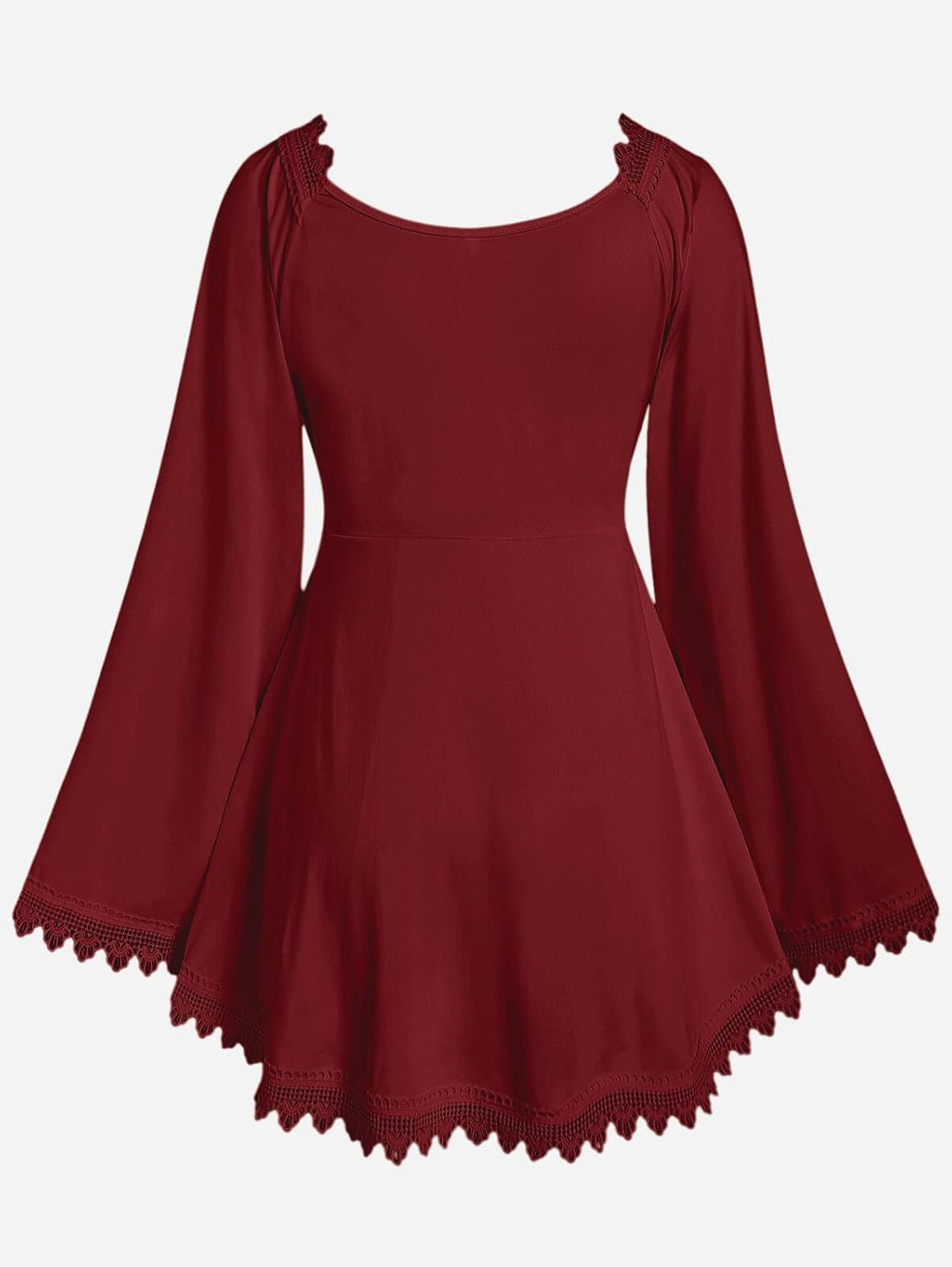 ROSE GAL Women Plus Size Lace Trim Hollow Out Cinched Flare Sleeves T-Shirt Bell Sleeves Renaissance Top - Image 2