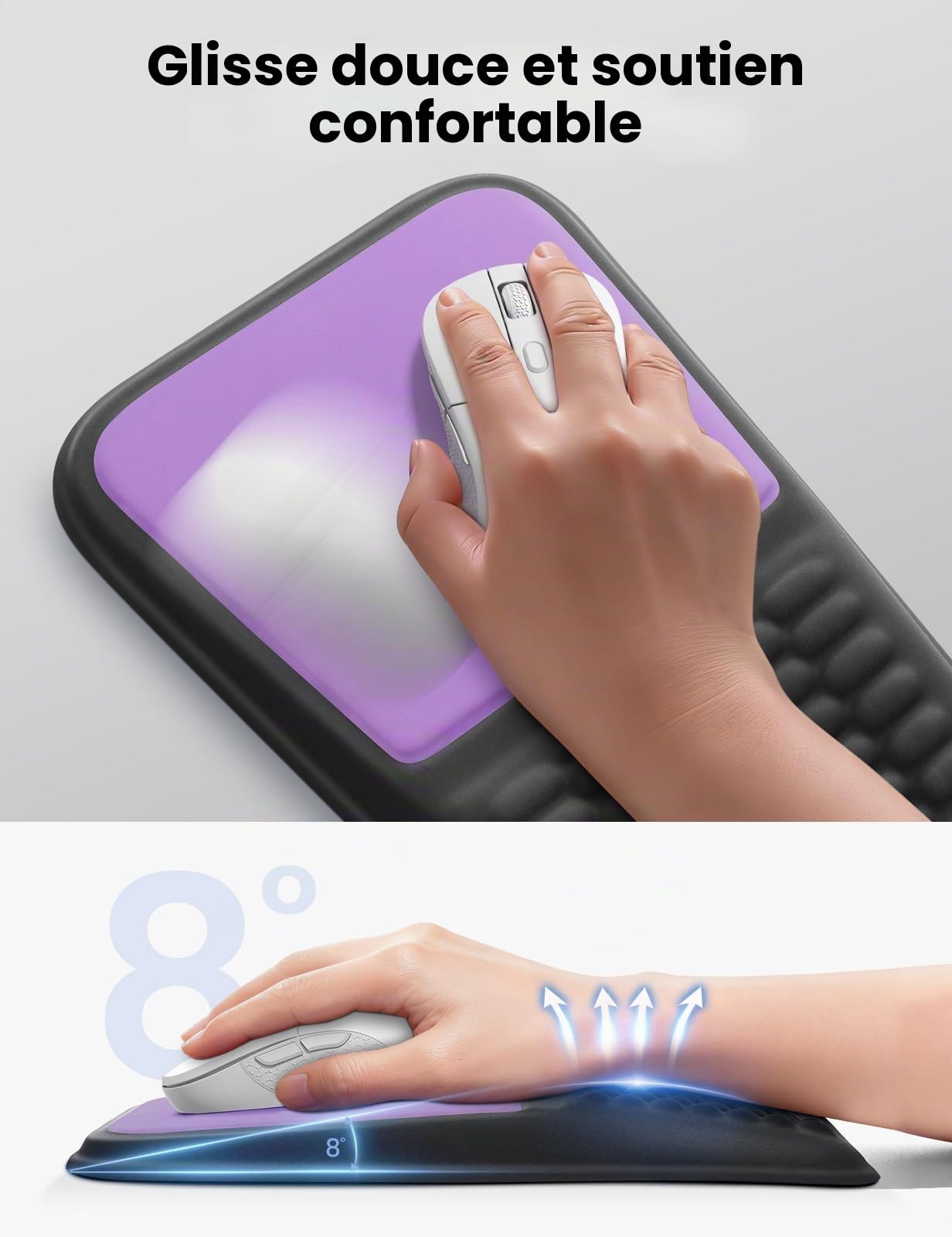 VAYDEER Set rehausseur de clavier et repose-poignet, Violet et noir