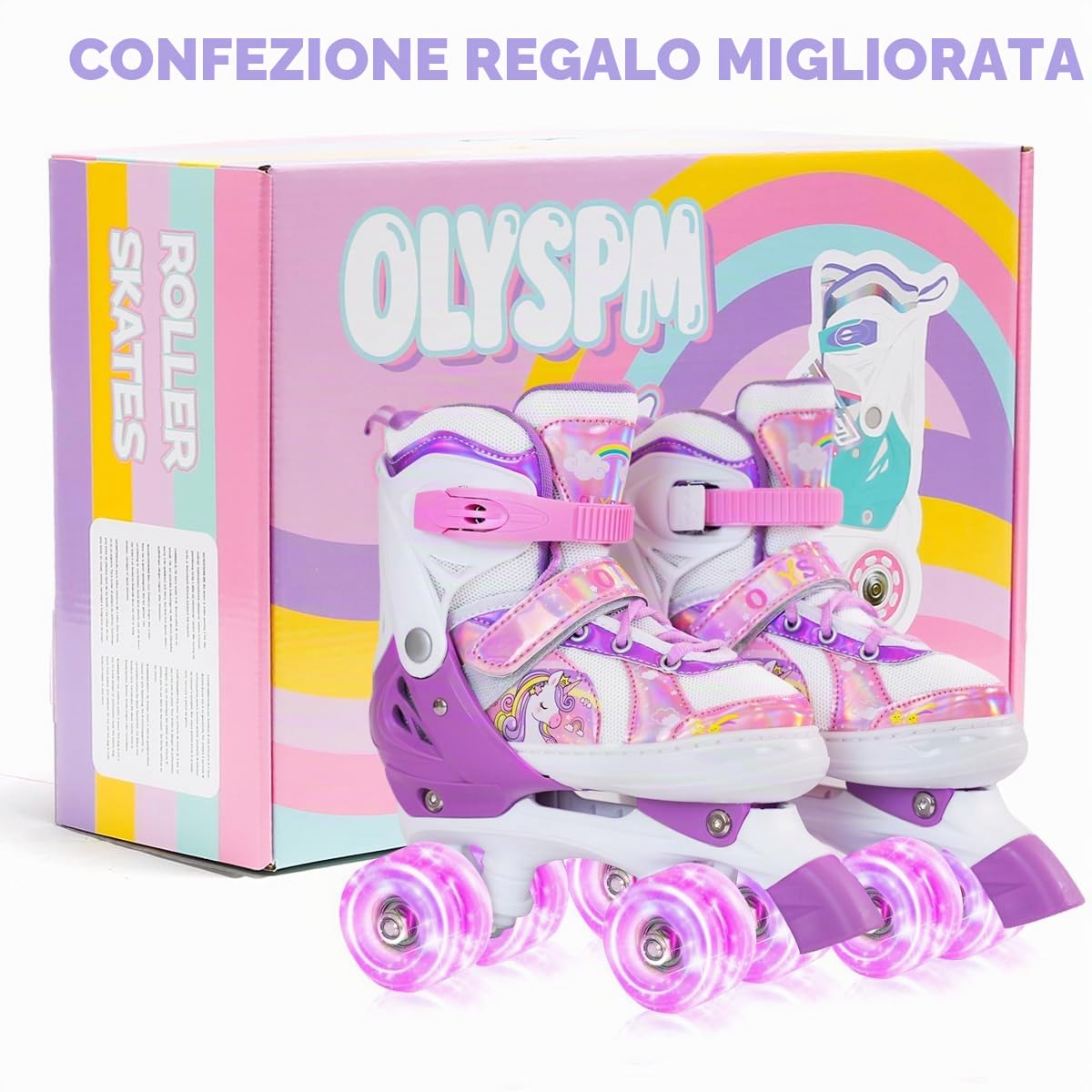 Pattini a Rotelle Bambina,Pattini a 4 Ruote Regolabili in 4 Misure con 8 Ruote Lampeggianti per Ragazzi,Ragazze e Principianti