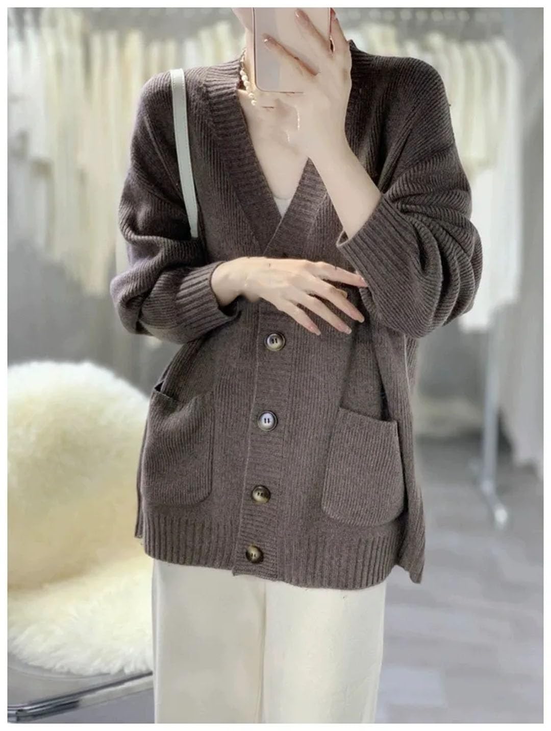 Cappotto Maglione Allentato Maglione Di Cashmere Cardigan A Maniche Lunghe Casual Da Donna