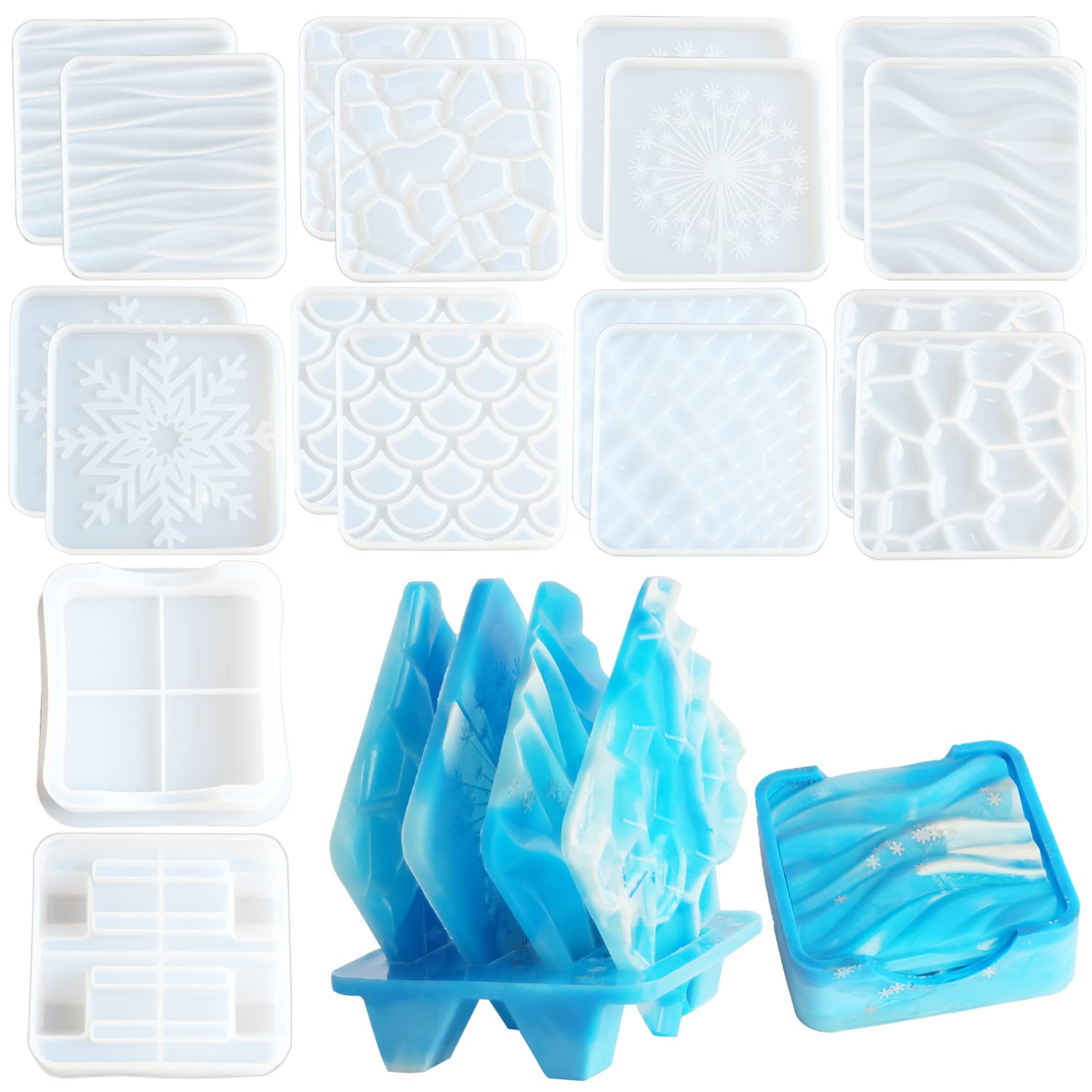 18 Pack Coaster Resin Molds Silicone Coaster Storage Box Mold in Square Silicone Epoxy Casting Mold for DIY Art Craft Casting Ornaments,Ornaments,Decorations, Coasters