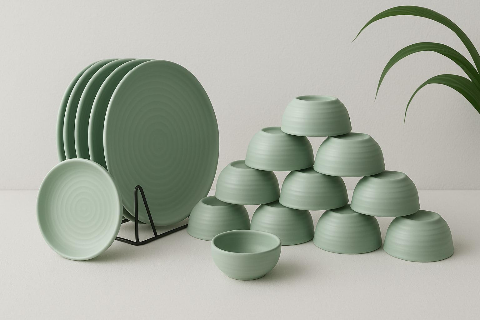 Green Dinnerware Set - 24 Piece Melamine Plates & Bowls -1
