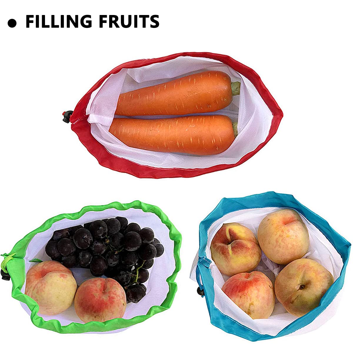 12 Sacs Filet Réutilisables Fruits Légumes - Lot Multicolore 3 Tailles Pour Courses écologiques