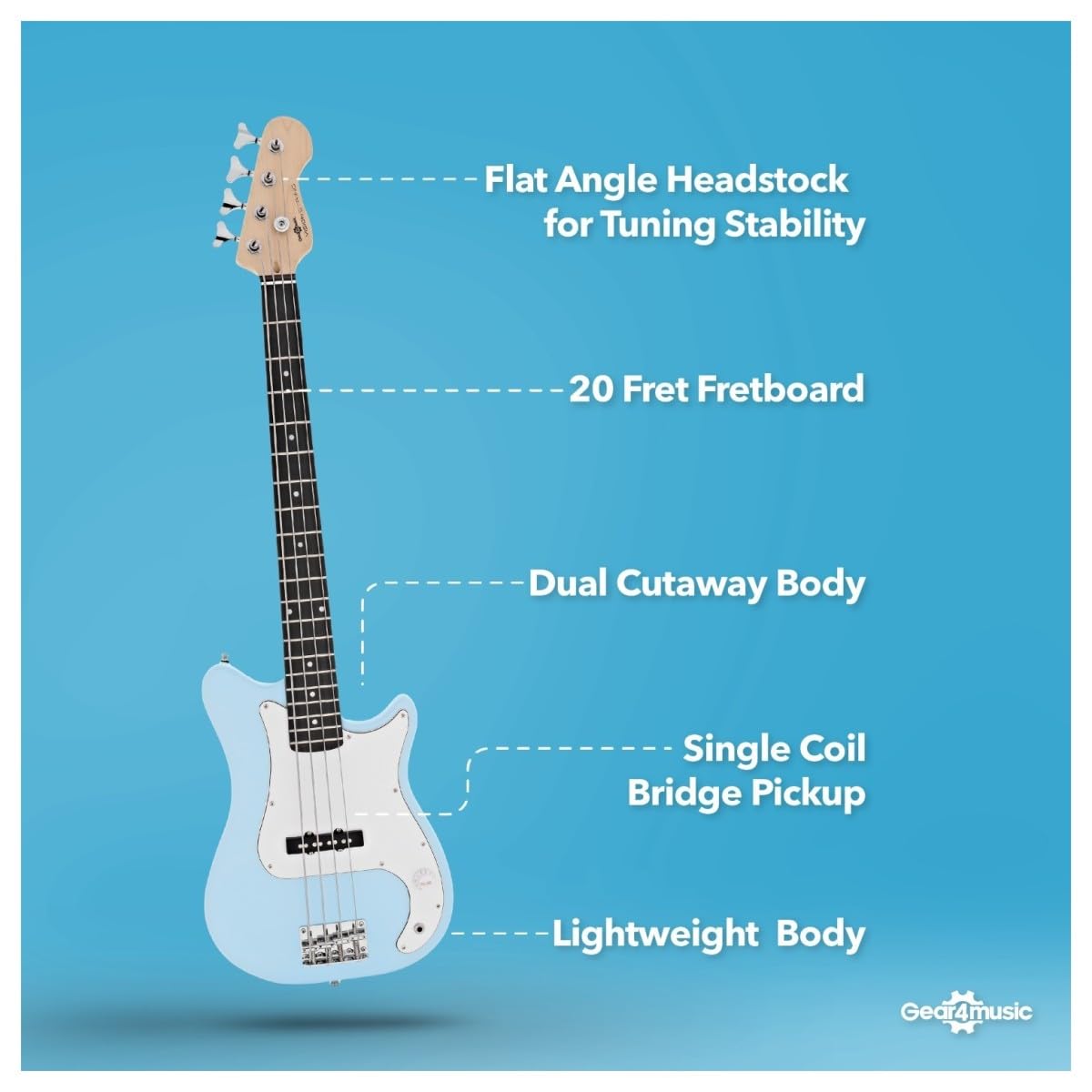 VISIONSTRING E Bass Gitarre 3/4 mit Verstärker 10W für Kinder - Elektrische Bassgitarre Set mit Gitarrentasche, Plektrum, Gurt, Stimmgerät, Kabel - Bass Guitar Gitarren Blau von Gear4music