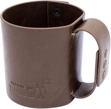 Faux Leather Sleeve with Handle/Travel Mug for Wide Mouth Pint Mason, Canning Jars