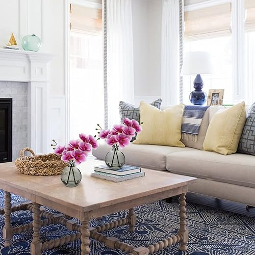 Miniatura 7 de Pink Orchids - Arreglo de orquídeas artificiales con jarrón de cristal negro, juego de 2 flores de orquídea Phalaenopsis de tacto real para mesa de