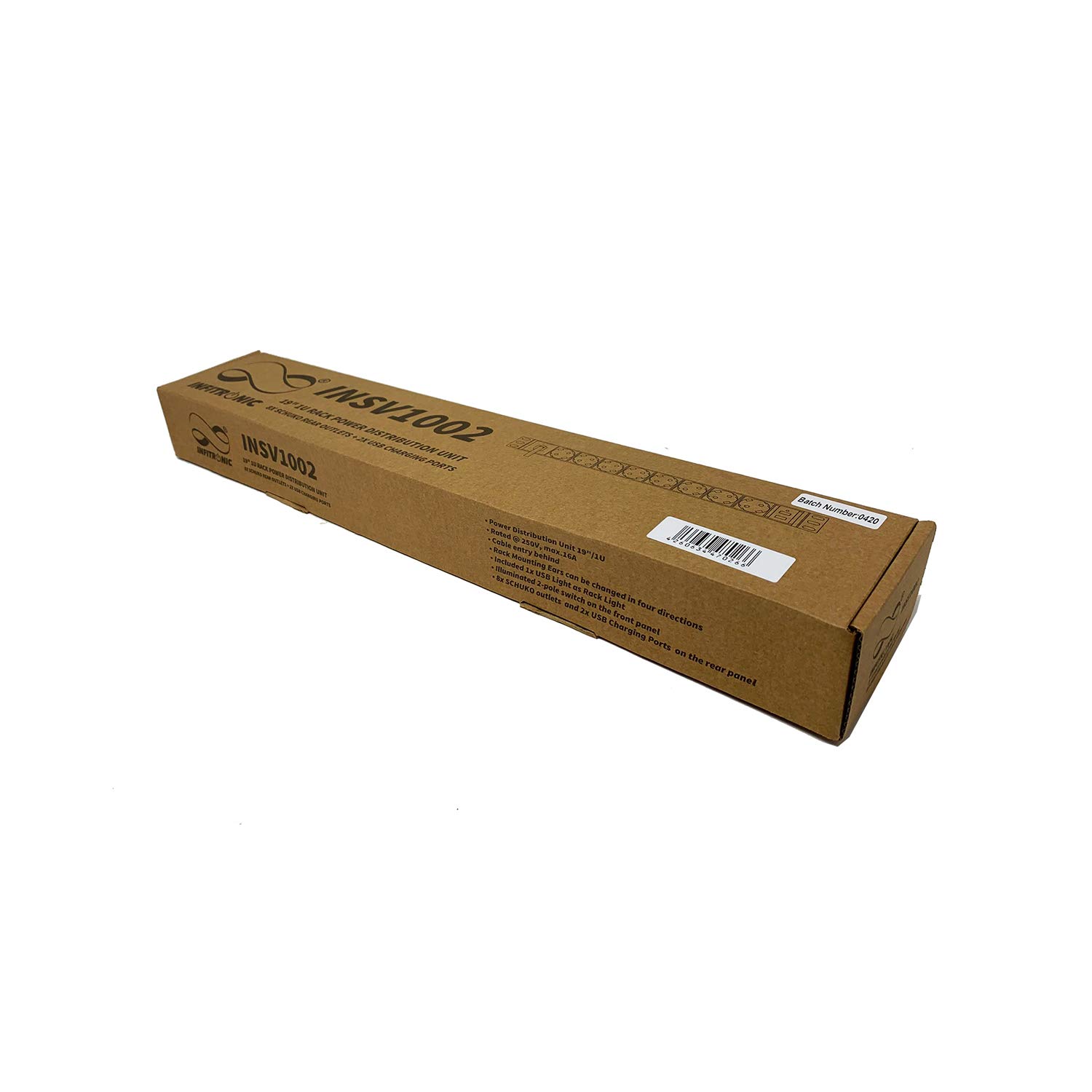 Infitronic - INSV1002A-19 pollici PDU Ciabatta elettrica Distributore di corrente Lampada da rack 8 x 1U con 2 x USB Charging/Interruttore