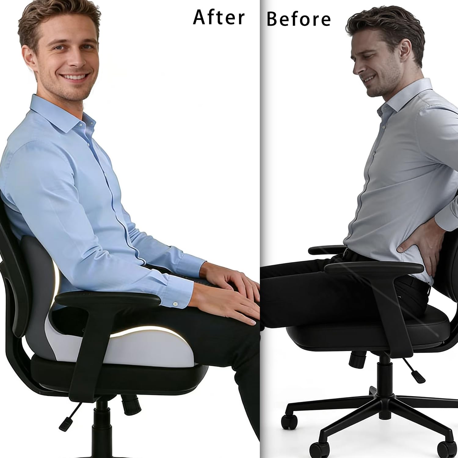 Cuscino per sedile e supporto lombare, cuscino ortopedico in memory foam per alleviare il dolore al coccige, sciatica, sollievo dalla pressione, cuscino ortopedico per sedia da ufficio, auto
