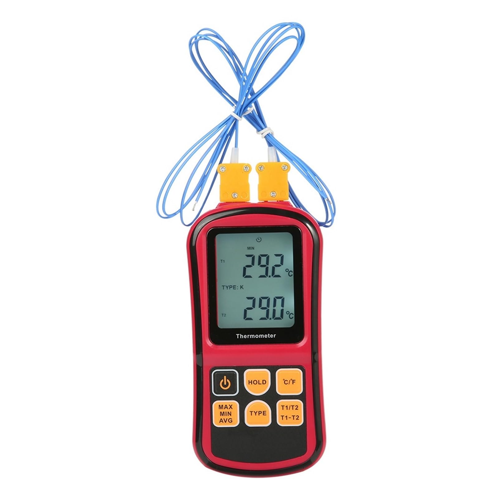 Cyfrowy termometr z termoparą, dwukanałowy, z dwoma sondami termoparowymi, podświetlany wyświetlacz LCD LCD i alerty