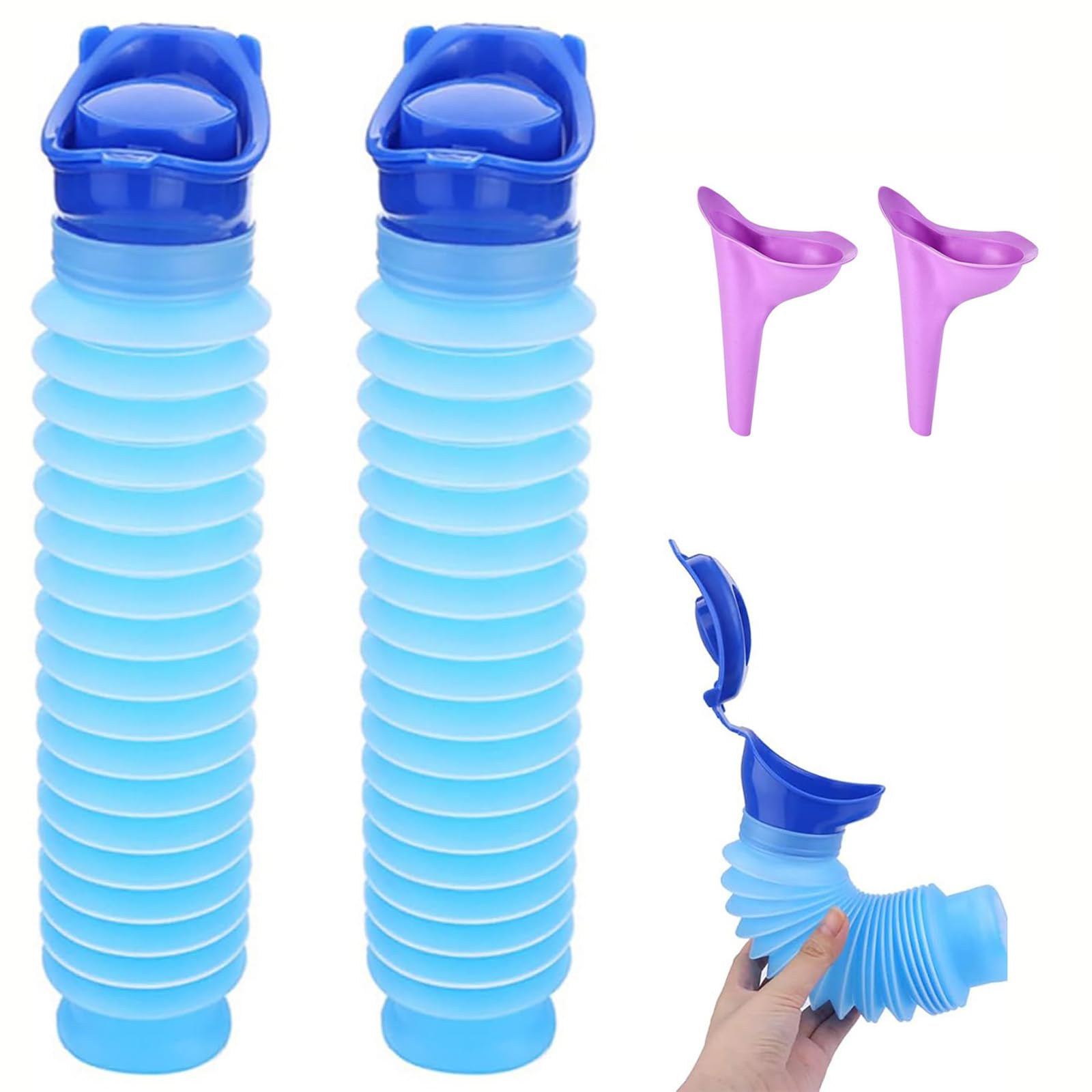 Lot de 2 urinoirs Portables d'urgence, Urinoir Rétractable, Urinoir Homme Femme Portable, Mini Toilette Portable pour Camping, Bouteille Urine Réutilisable, pour Le Camping, la randonnée