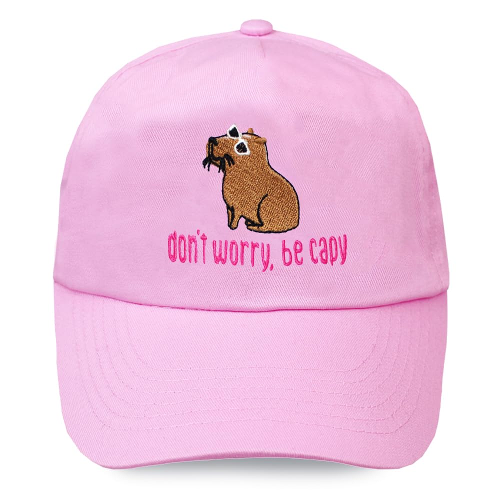 Teddyt's Baby Pink Capybara Don't Worry Be Capy Embroidered Baseball Cap Sun Hat (8-12 Years) (Uk, Age, 8 Years, 12 Years, )