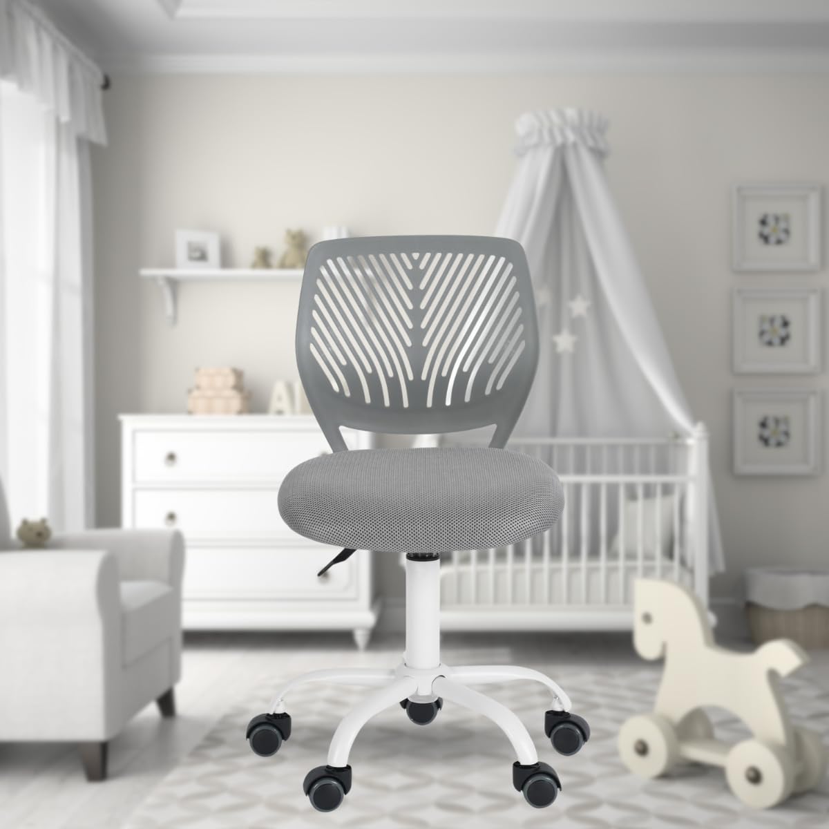 Versátil para niños, Trabajo sin apoyabrazos con Altura Ajustable, Silla de Estudio giratoria Colorida para la Escuela y la Oficina en casa, Gris, Metal, Grey, 44 x 40 x 87 cm