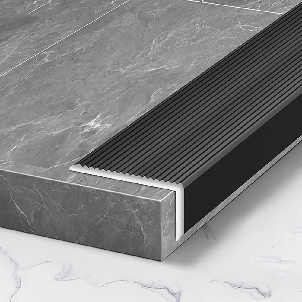 Listwa schodowa, 5 szt., aluminiowa, w kształcie litery L, 90 cm, x 3 – antypoślizgowa listwa ochronna na stopnie schodów wewnętrznych i zewnętrznych(Black)