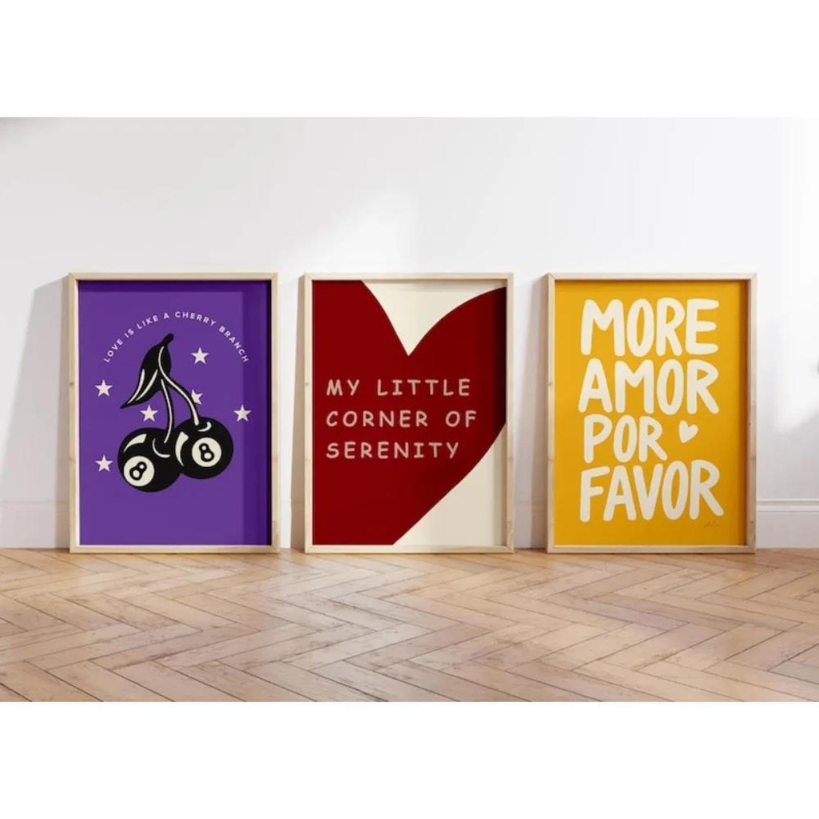 Yocheng 3 Posters,Purple Cherry 8 Balls And Peaceful Prints,Vibrant, Room Decor 21x30cmx3 No Frame