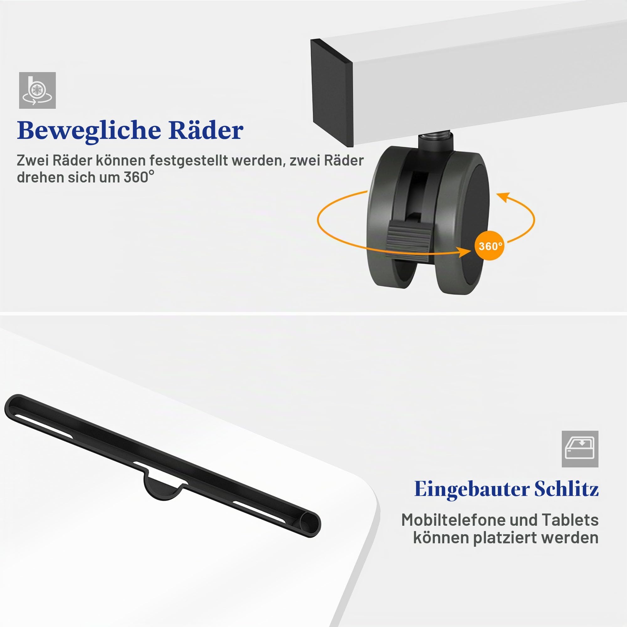 SDHYL Beistelltisch Küchentisch Computertisch für Arbeitszimmer, Rollender höhenverstellbarer Tisch für Sessellagerbett mit Nut für Mobiltelefon/Tablet(Weiß, 80x40cm)