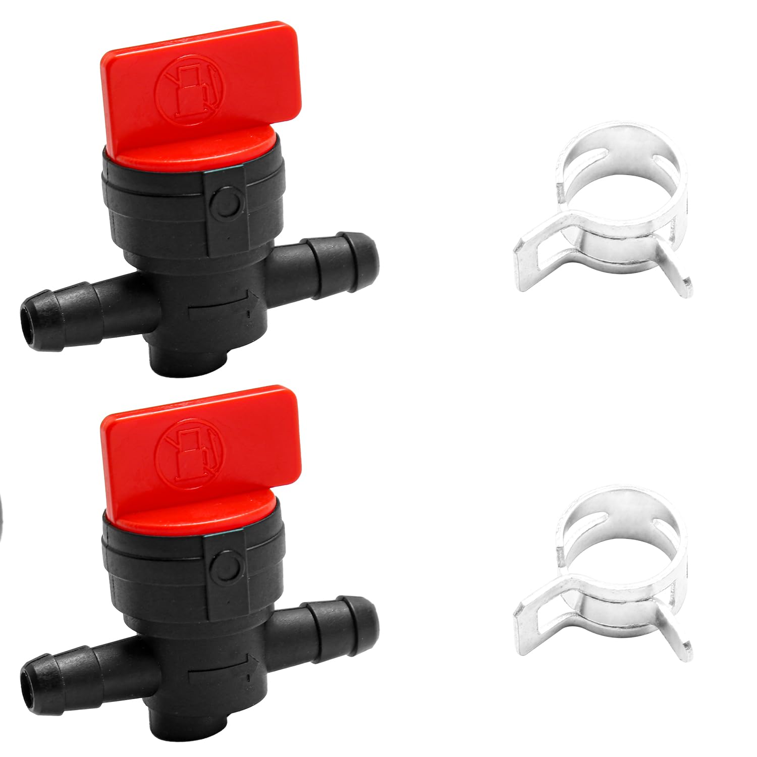 Rumyve 2Pcs Fuel Shut Off Valve,Durable Straight Gas Valve With 4Pcs Clampfor 1/4" Inline Fuel Lawn Mower Snow Blower Tractor