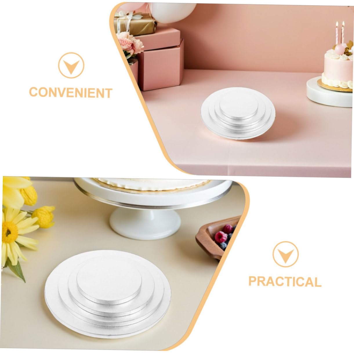 ABOOFAN Base pour Gâteau Ronde Argentée 8 Pièces en Carton Ondulé, Robuste