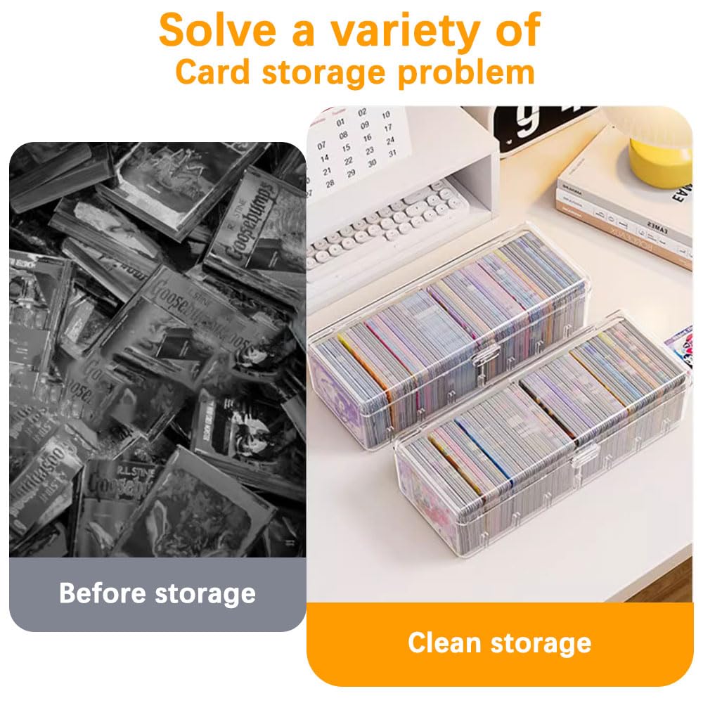 2Pcs Caja para Tarjetas, 24,8 x 10 x 7,5 cm - Organizador Transparente con Separadores Ajustables, Ideal para Tarjetas de Estudio, Tarjeta de Visita, Notas y Tarjeta de Colección