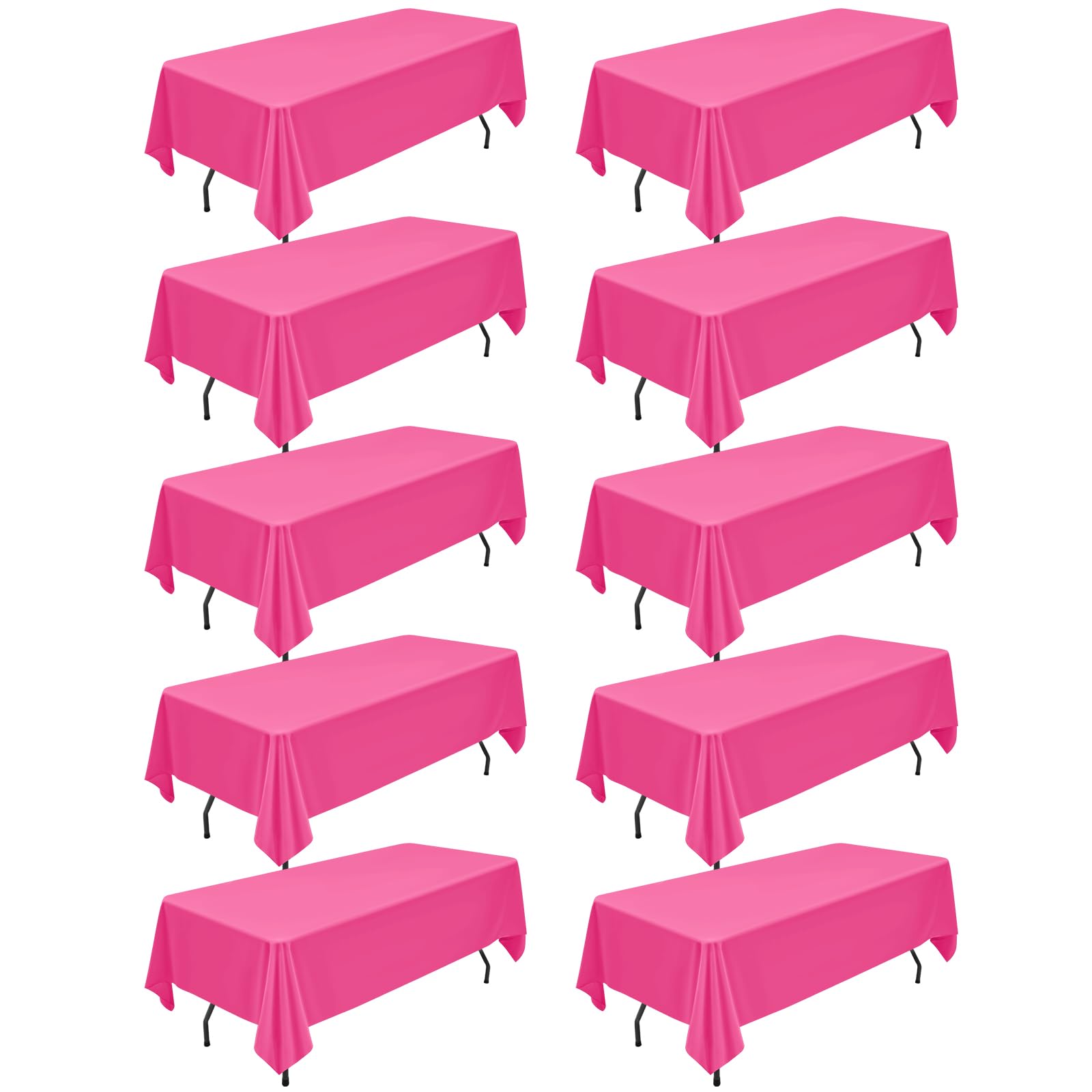 Photo 1 of 10 Packs Hot Pink Polyester Tablecloth 60 x 102 inch Rectangle Table Cloth for 6 Foot Tables Wrinkle Resistant Washable Fabric Tablecloehs Polyester Hot Pink Tablecloths for Party,Wedding, Banquet