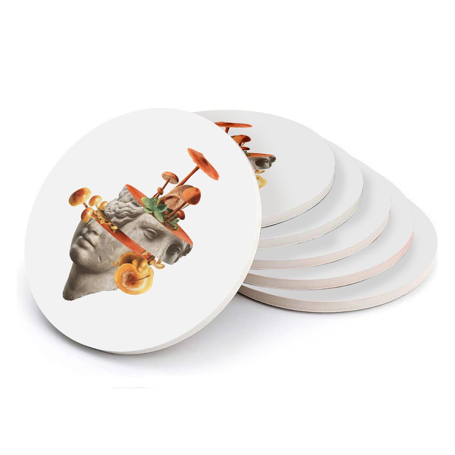 Sous-verre ronds en céramique au design champignon surréaliste haute finition
