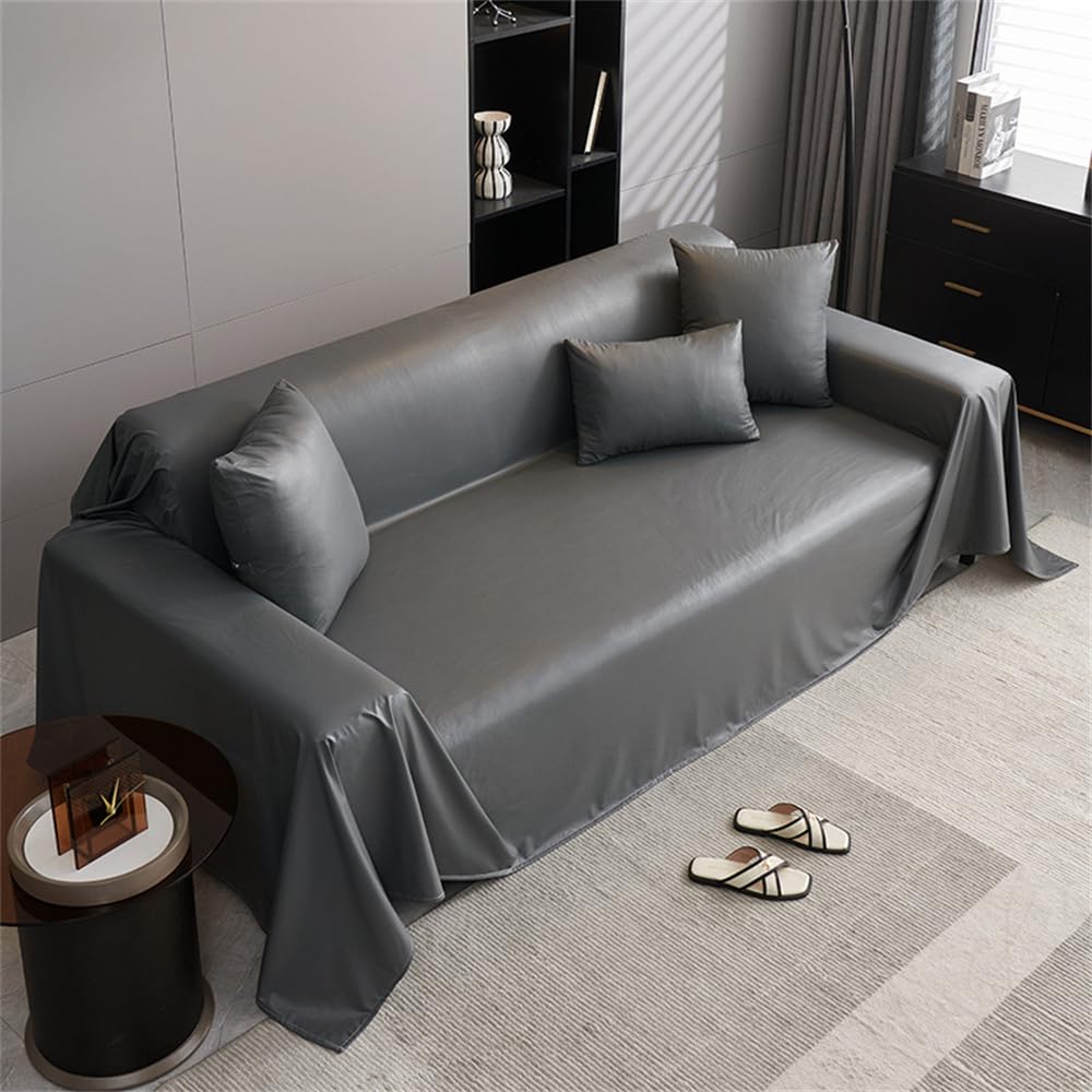 Highdi Throw for Sofa Large, PU Leather Soft Blanket Decorative Throw Blanket, 1 2 3 4 Seater Sofa Throws, Travel Nap Blanket for Chair Couch Bed and Armchair (180x260cm,dark gray)