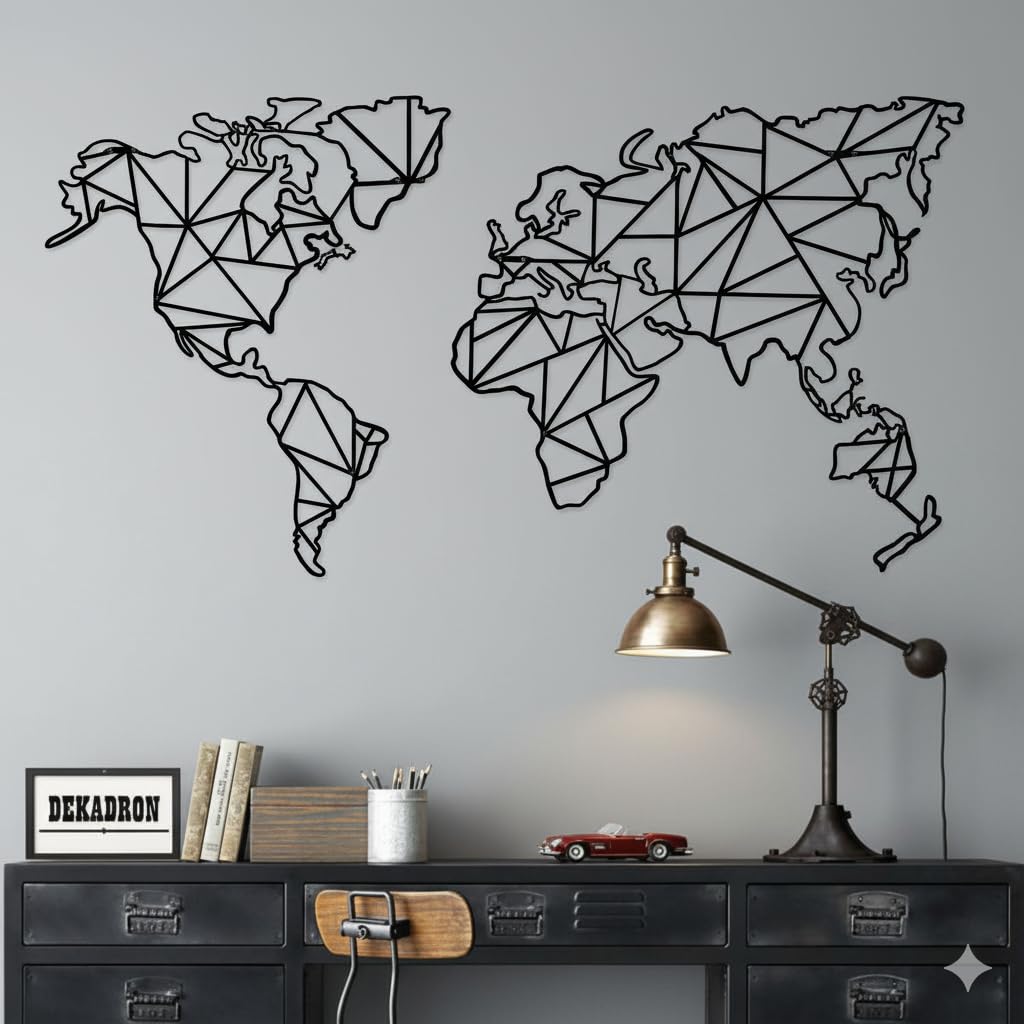 DEKADRON Metal World Map Wall Art, Metal Wall Decor, Home Office Decoration, Wall Hangings (40x21)