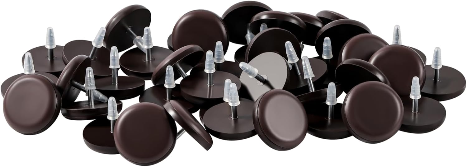 Furniture Glides Sliders-Furnigear PTFE (Teflon) Chair Leg Movers Sliders for Carpet and Hardwood Surface – Move Your Furniture Easy & Safely – Best Floor Protector (1 inch/Nail, Brown-40pack)